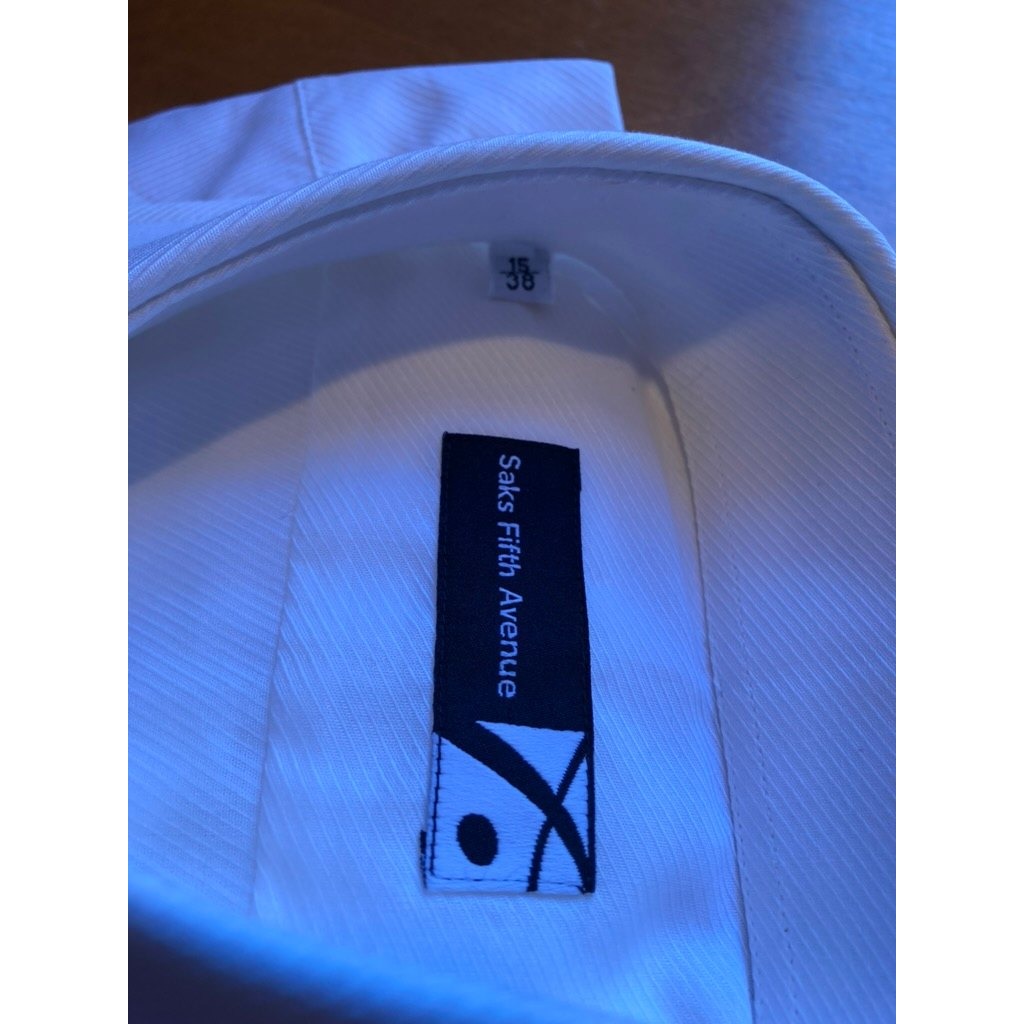 Saks Fifth Avenue Mens White Italian Fabric Dress Shirt 15 38 Modern Cut Nwt — image 2 of 5